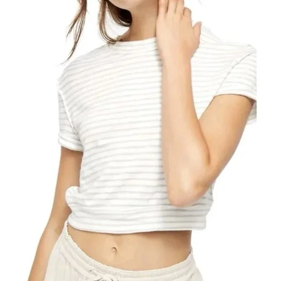 FREE PEOPLE We The Free Top Cropped Size Medium Sabrina Striped Terry Casual - Picture 1 of 10